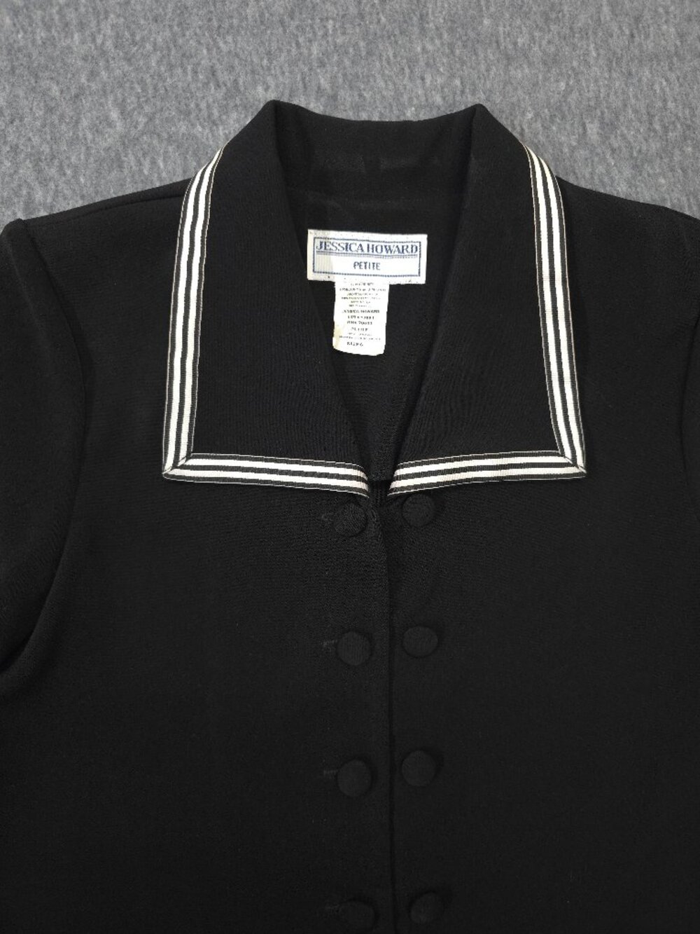 Vintage Jessica Howard Petite 6 Black Sailor Collar Jacket Blazer Made USA
